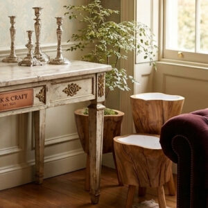 Teak log candle holder