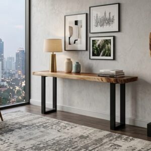 suar console table black with metal legs 160cm